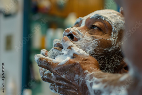 A man is washing his face with soap © Sascha