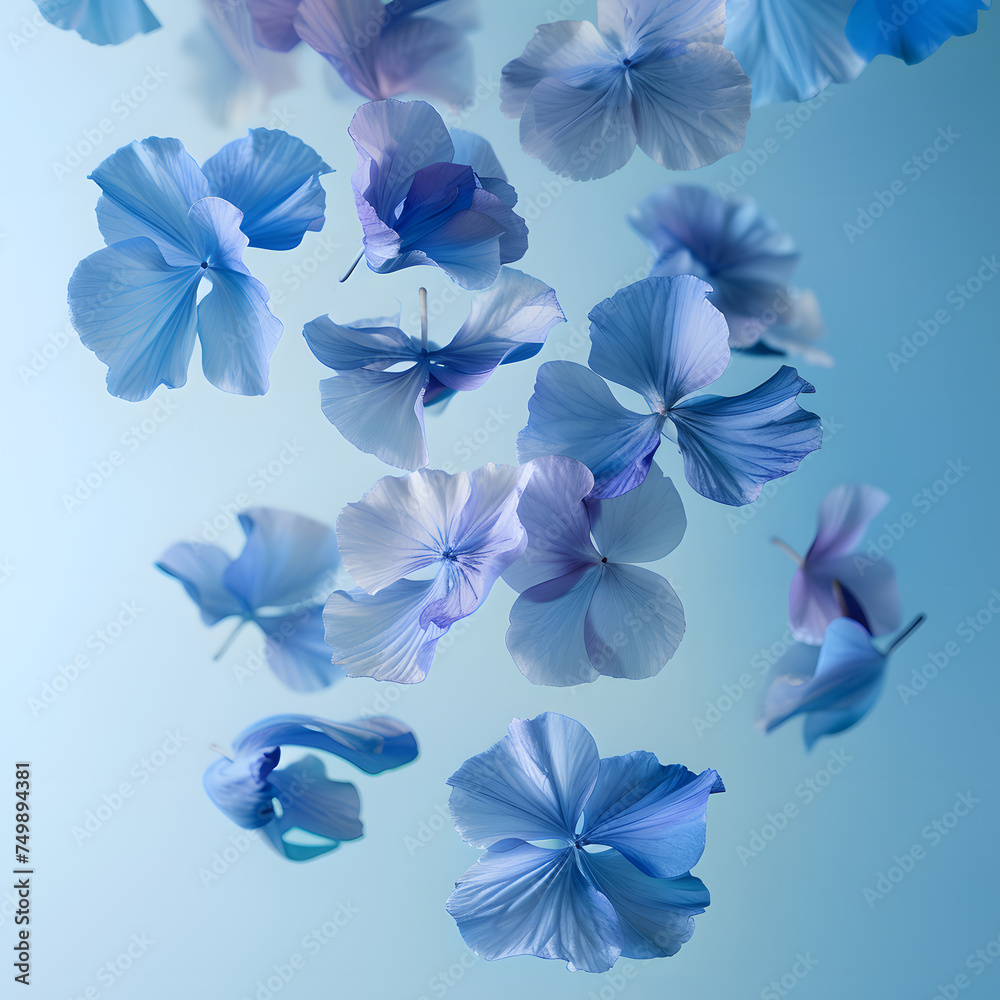 Serene Blue Petals Floating on Calm Water Serene Blue Petals Floating on Calm Water