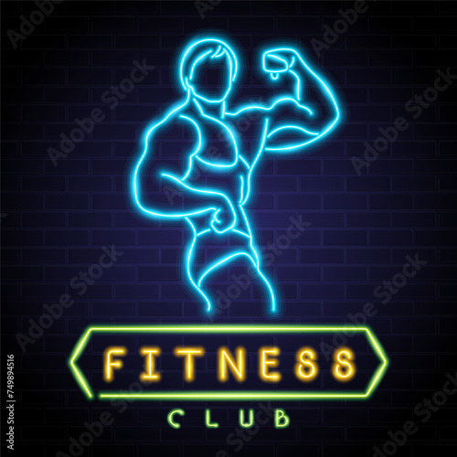 Fitness club logo design with neon bright style