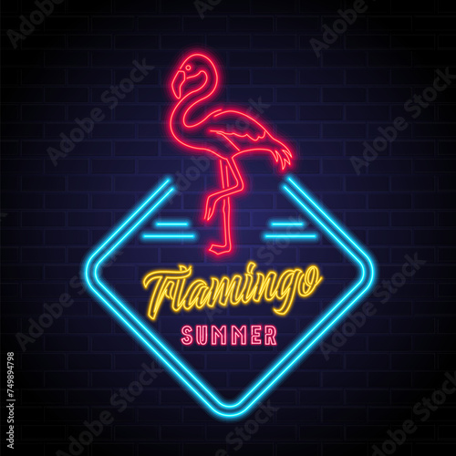 Flamingo Silhouette Summer Icon Neon Light Glowing