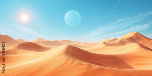 a brown sand dunes in the desert on blue sky background  appropriate for travel magazines  blog headers  website backgrounds  or desert themed contras designs.banner