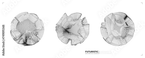 Wireframe futuristic shapes. Abstract distorted 3d forms. Science concept. Vector illustration.
