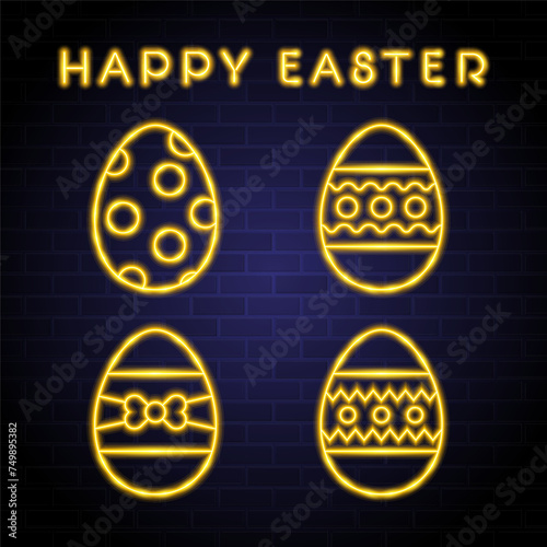Happy easter egg icon with neon line