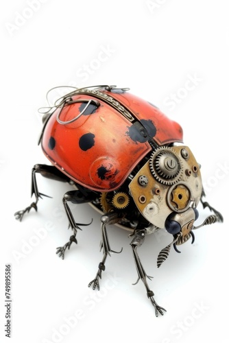 a mechanical ladybug on a white background. A beetle with mechanisms and gears on a white background © Александр Лобач