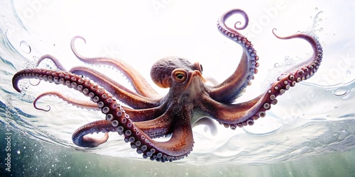 An octupus in the open sea, giant pacific octopus. Latin name - Octopus dofleini Octopus on separate white background © Mr. Washington