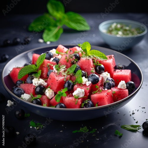 Summer salad with watermelon feta cheese and blueberry.