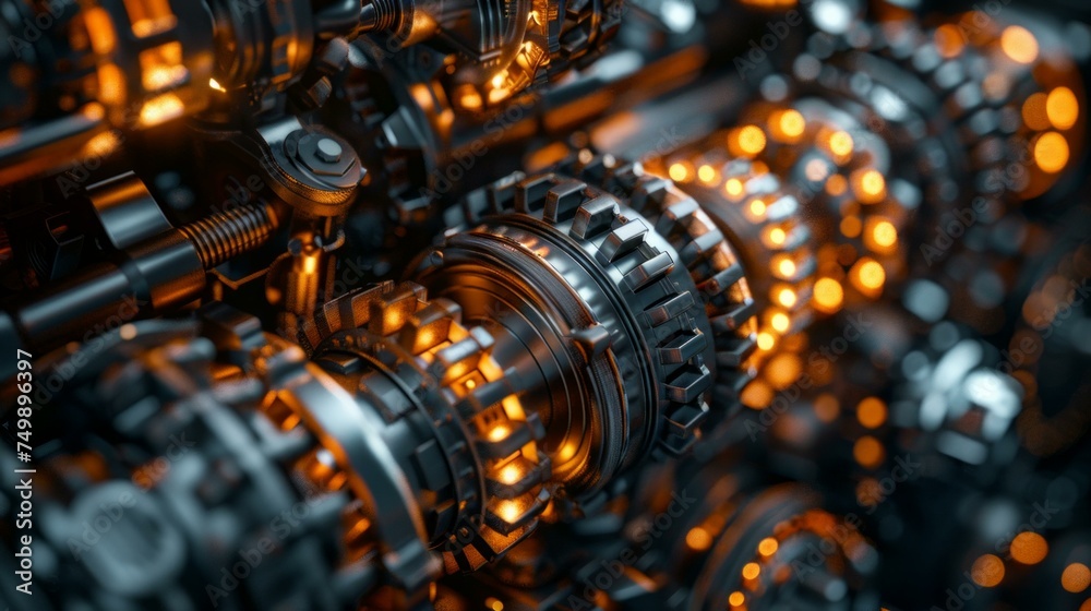 3D render of dark industrial vehicle parts, gears and pipes forming a mesmerizing pattern, stark beauty of engineering, wide angle, hyperrealistic, night, cyberpunk vibe, AI Generative 3D render of dark industrial vehicle parts, gears and pipes forming a mesmerizing pattern, stark beauty of engineering, wide angle, hyperrealistic, night, cyberpunk vibe, AI Generative