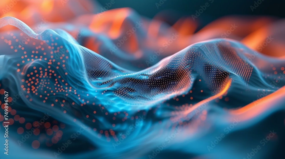 Naklejka premium A photorealistic interpretation of a modern digital wave particle background, with intricate details and a mesmerizing abstract pattern Created Using photorealistic interpretation, AI Generative