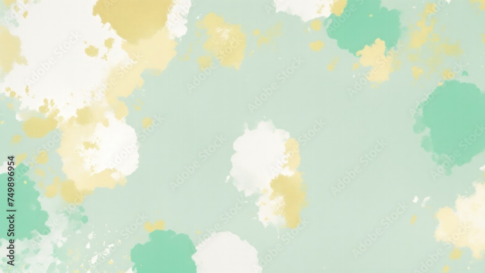 Green Teal Gold and White Hazy paint splatter pastel background