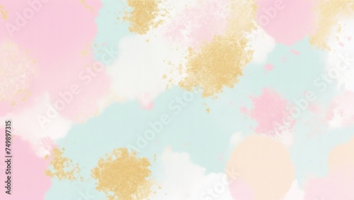 Pink Teal Gold and White Hazy paint splatter pastel background