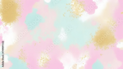 Pink Teal Gold and White Hazy paint splatter pastel background