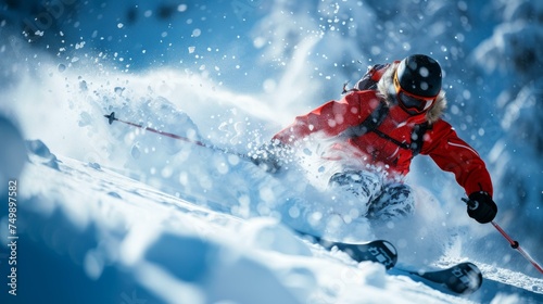 close up picture ultra realistic skier, close up, AI Generative