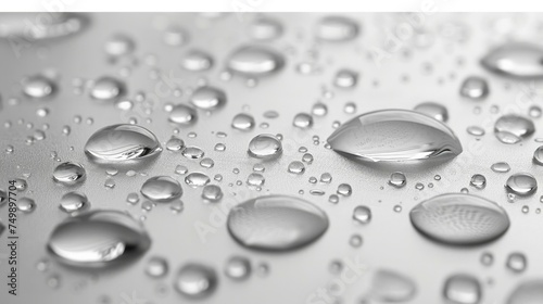 Crisp macro shot of water drops on a clear surface, reflecting the light, pure and refreshing scene, AI Generative