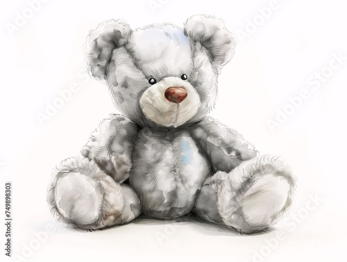 Watercolor Drawing of Cute Toy Teddy Bear Colorful Illustration isolated on white background HD Print 4928x3712 pixels Neo Art V4 47