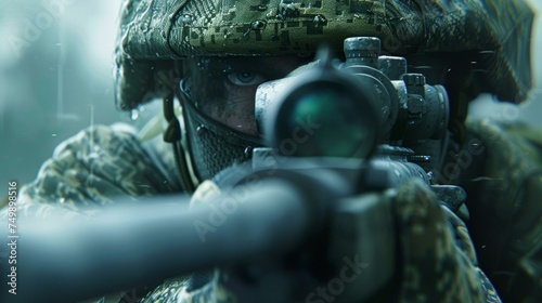 soldier witha a Sniper aiming , AI Generative photo