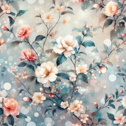 椿の花と雪の水彩画風イラスト © みのり 相沢