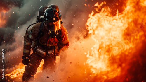 A fireman dressed in helmet and protective suit