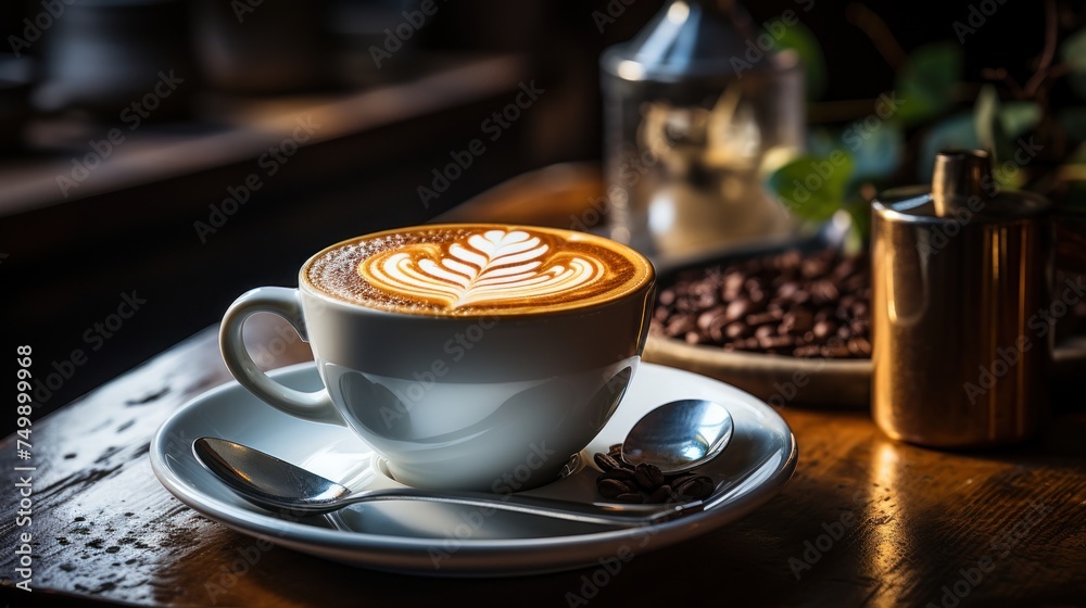 Cappuccino coffee on wooden table Cappuccino coffee on wooden table
