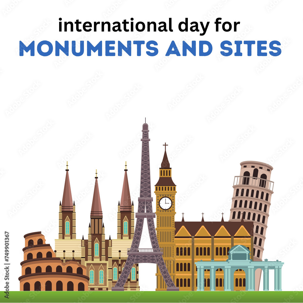 international day for monuments and sites. Monuments creative background illustration.