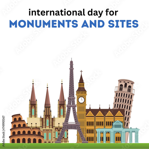 international day for monuments and sites. Monuments creative background illustration.