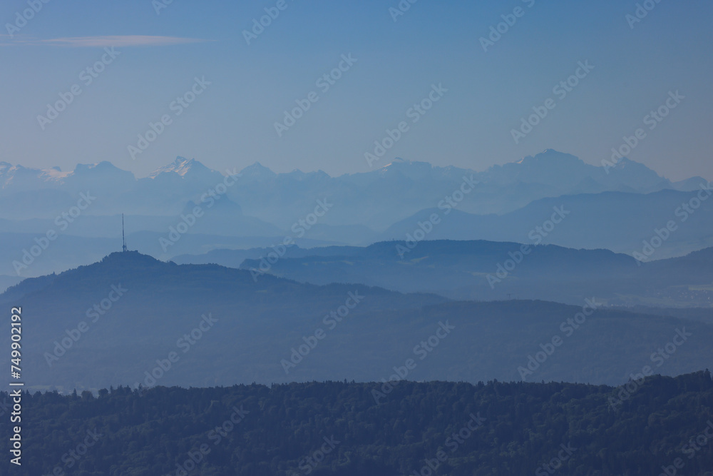 high angle view of the Uetliberg, lake of Zurich and the swiss alps in the background high angle view of the Uetliberg, lake of Zurich and the swiss alps in the background