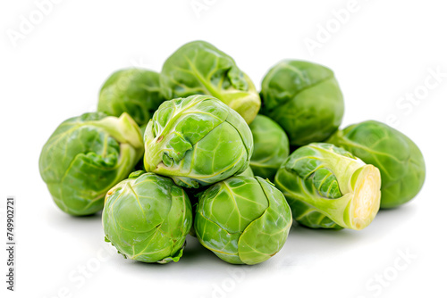 Small heap of brussels sprouts on white background. Neural network generated image. Not based on any actual scene or pattern.
