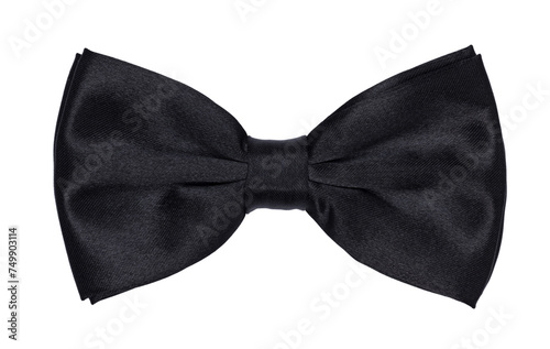 Cuadro en lienzo Top view close up of black bow tie, isolated cutout on a transparent background