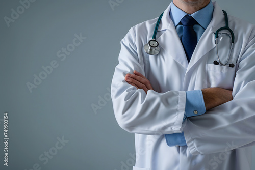 Abstract Medical Doctor, Symbolizing Compassion and Expertise asymmetrical composition with copy space. Neural network generated image. Not based on any actual scene or pattern.