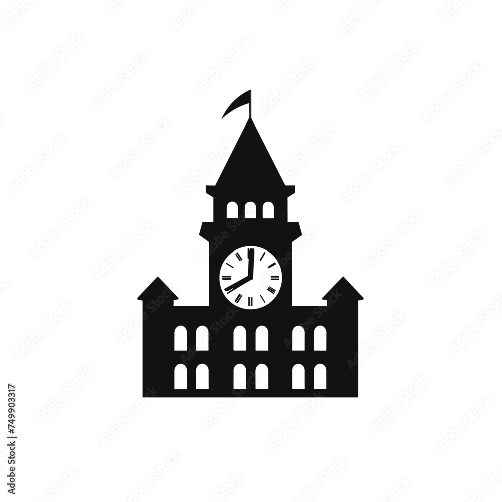 Building icon isolated vector illustration. Nice Glyph School vector icon. Vector Big Ben Filled Outline Icon Design. School icon. School building icon in silhouette flat style design.