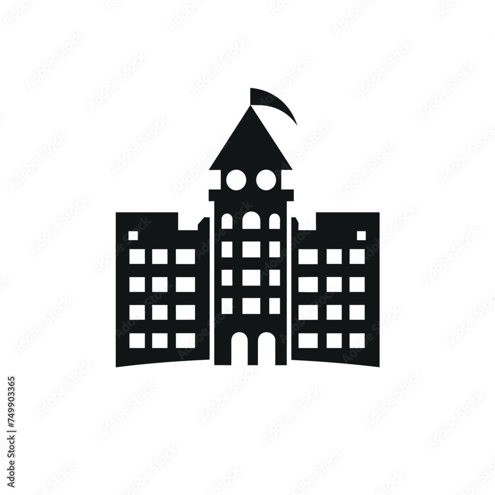 Office building icon. Arcade building vector solid icon style illustration. College building vector outline icon style illustration. Construction symbol.