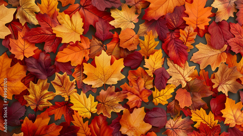 Autumn leaves background, flat lay