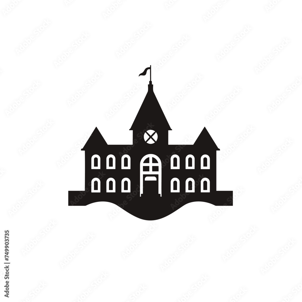 University icon in vector. High school vector icon flat. Vector illustration. Germany architecture. Higher education concept symbol, illustration. A line vector icon of historical building castle.
