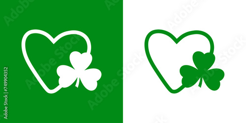Día de San Patricio. Silueta de trébol con corazón lineal para su uso en felicitaciones y tarjetas