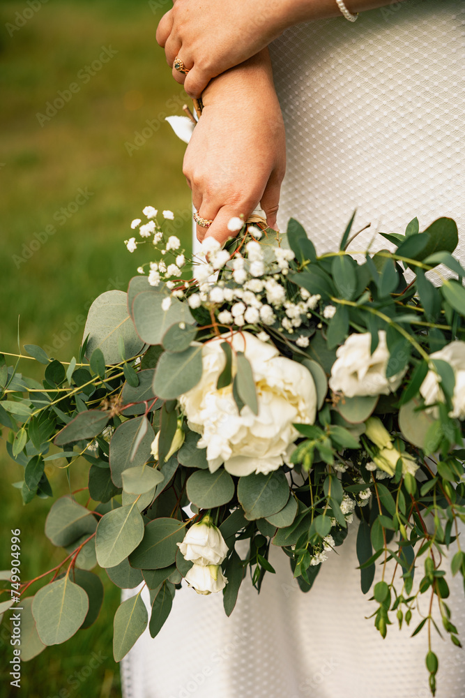 Wedding day decorations, bouquet with white flowers and eucaliptus, cute details. Wedding day decorations, bouquet with white flowers and eucaliptus, cute details.