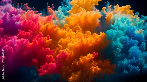 Colorful tones ignite in a vibrant display of ink clouds amidst the water 