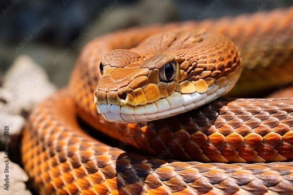 Fototapeta premium Colorful snake python cobra viper forest hiding waiting for prey rainforest jungle untouched nature predator venomous venom dangerous wildlife poisonous animal skin tail creepy african exotic species
