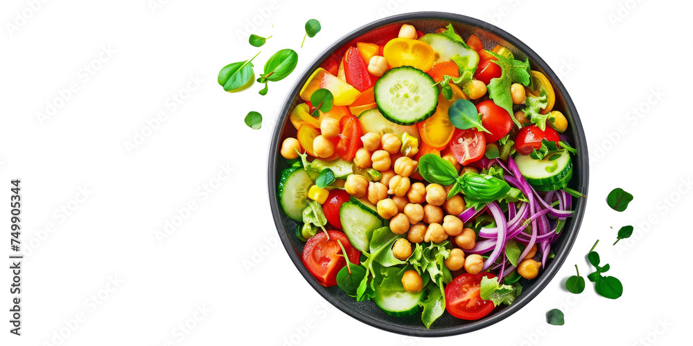 salad inspired by Indian flavors, adding chickpeas, cucumber and vibrant spices for a colorful presentation on a white background. salad inspired by Indian flavors, adding chickpeas, cucumber and vibrant spices for a colorful presentation on a white background.