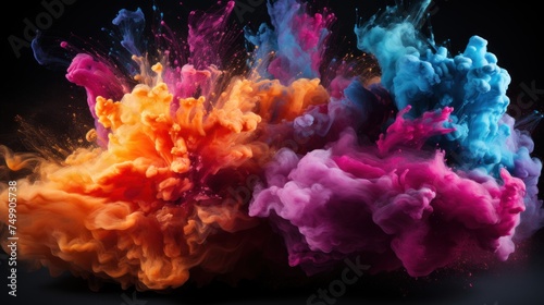 Colored powder explosion on black background