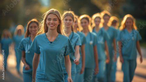 Zukunft des Gesundheitswesens: Junge Medizinstudentinnen in Uniform photo