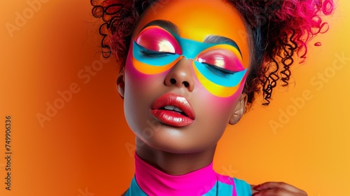 Women decked out in flashy neon colors will shine with bright lipstick and trendy makeup. At the same time maintaining a simple but chic dressing style. It's like shooting an advertisement. photo
