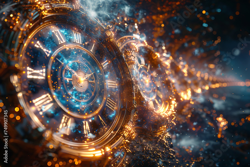 concept of time and clock ,The universe intertwined several timelines, a multiverse in creative style , a multiverse © Evhen Pylypchuk