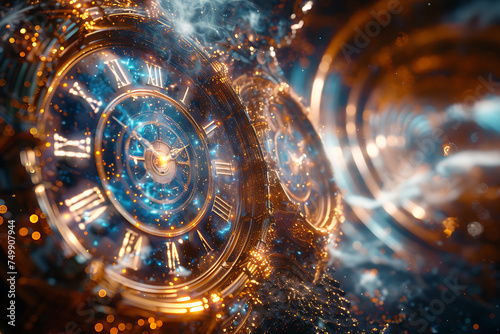 concept of time and clock ,The universe intertwined several timelines, a multiverse in creative style , a multiverse photo