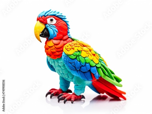 Plasticine colorful parrot isolate on white background
