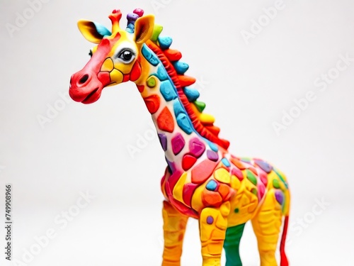 Plasticine colorful giraffe isolate on white background