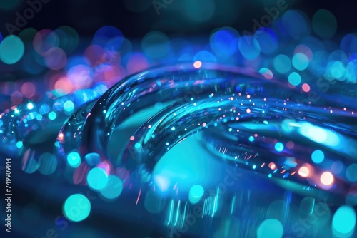 Fiber Optic Internet Connection. Abstract Circle Background Illuminated with Blue Bright Bandwidth Technology