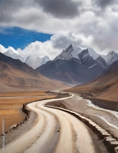 Mountain road in Tibet, China Generative AI