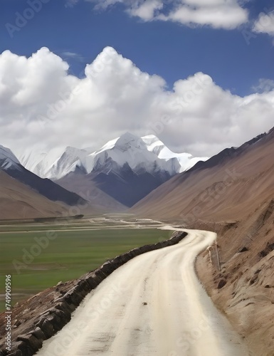 Mountain road in Tibet, China Generative AI