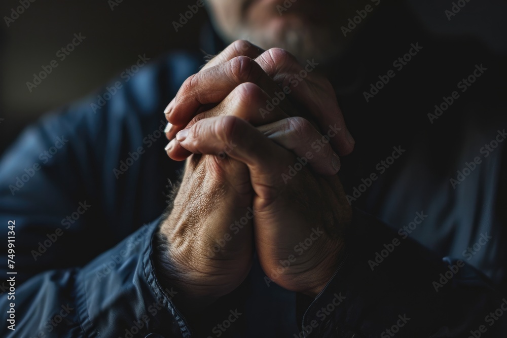 Devotional Reflection: Man in Prayer Against Dark Background