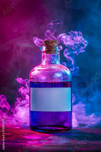 A colorful potion with a blank label