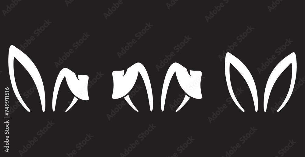 Obraz premium set of bunny`s ears, white silhouette on black background,isolated design elements for easter, decoration,printing or cutting